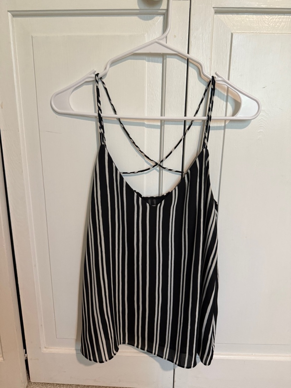 H&M Black & White Striped Crisscross Spaghetti Tank